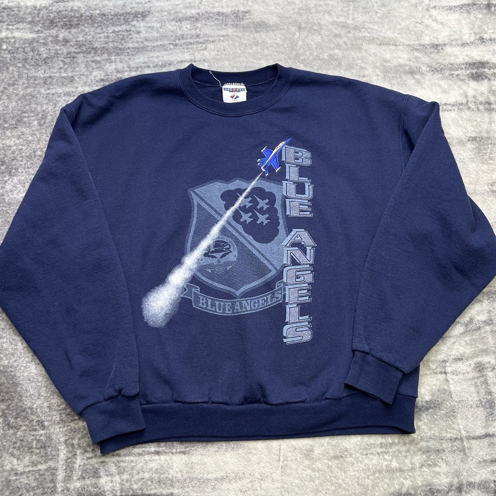 Vintage 90s Blue Angels Sweatshirt Mens L Crew Neck Air Force Military USA